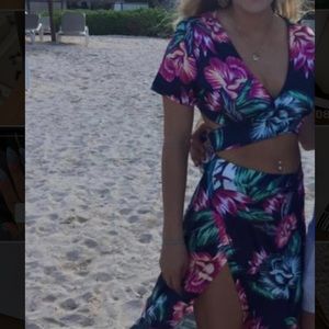 Two piece wrap crop top & long skirt with slit